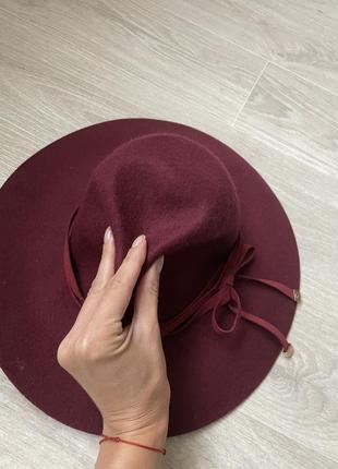 Шляпа бордовая,шерстяная,с широкими полями6 фото