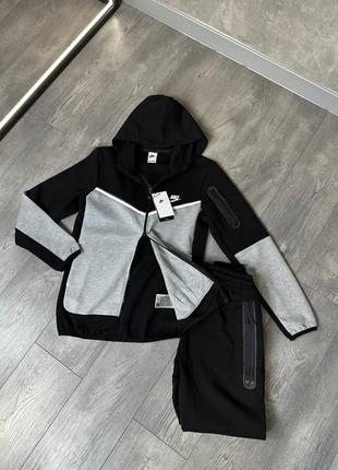 Осенний серый спортивный костюм комплект nike tech fleece с капюшоном сірий спортивний костюм nike tech fleece костюм найк