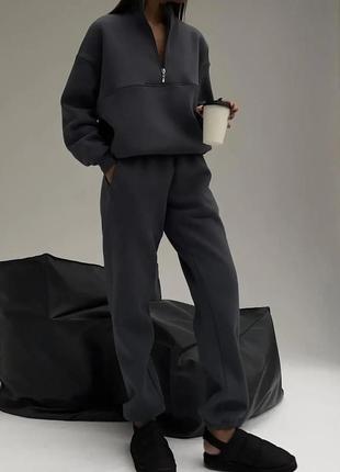 Женский теплый костюм на флисе размер 42-44 для прогулок черный5 фото