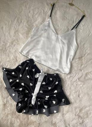 Женская шелковая пижама топ + шорты, размер: xl1 фото