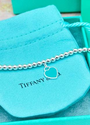 Серебряный браслет tiffany &amp; co с мятным сердцем1 фото