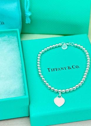 Серебряный браслет tiffany &amp; co с розовым сердцем3 фото