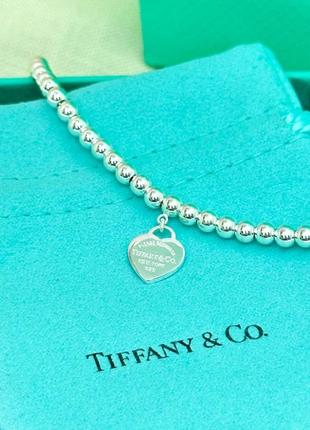 Серебряный браслет tiffany &amp; co с розовым сердцем4 фото