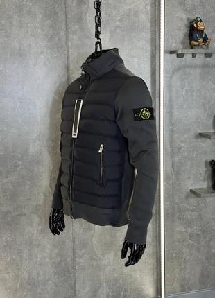 Осеняя чёрная куртка бомбер stone island стьобана куртка на осінь stone island2 фото