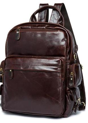Компактный рюкзак сумка трансформер кожаный коричневый мужской стильный