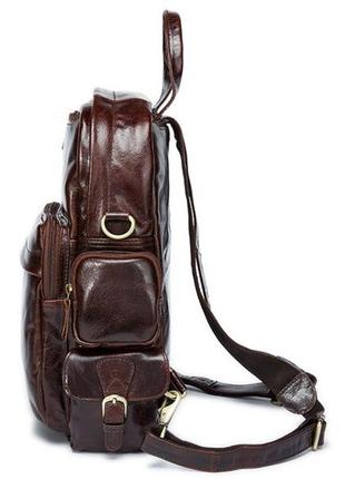 Компактный рюкзак сумка трансформер кожаный коричневый мужской стильный4 фото