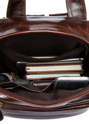 Компактный рюкзак сумка трансформер кожаный коричневый мужской стильный6 фото