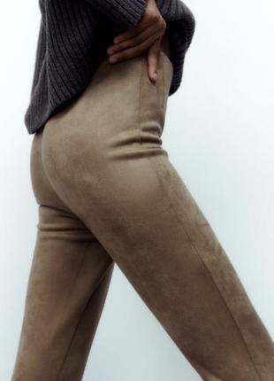 Леггинсы, брюки, высокая посадка, коричневые. zara3 фото