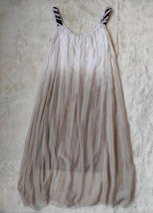 Белое коричневое градиент натуральное шелковое платье шелк длинное платье мини миди сарафан со шлейк