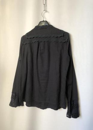 Чёрная блузка винтаж с кружевом, хлопок романтик5 фото
