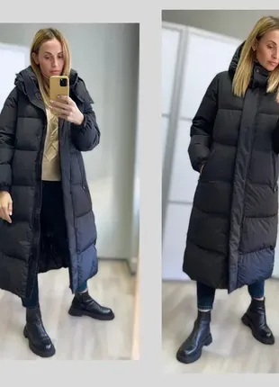 Пухове зимове пальто massimo dutti розмір:м, оверсайз колір: чорний наповнювач: 80% пух і 20% пор1 фото