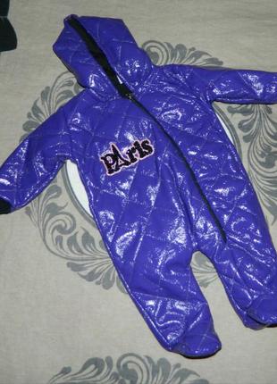 Новый детский стеганый фиолетовый демисезонный комбинезон на девочку 9 месяцев.2 фото