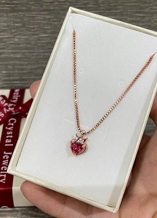 Романтичный подарок девушке колье "сияющее сердечко" цепочка с кулоном медзолото с цирконом в коробочке