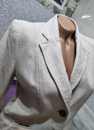 Бежевый брендовый базовый топовый однобортный классический льняной пиджак жакет блейзер 100% лен h&m 8 s