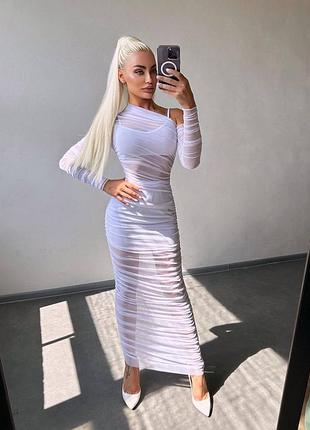 Витончена сукня міді з драпіруванням, плаття з сіткою