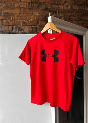 Under armour heatgear kids red sport t-shirt center logo подростковая, детская, спортивная футболка