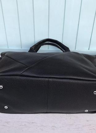 Женская кожаная сумка большая polina & eiterou чёрная жіноча шкіряна сумка чорна7 фото