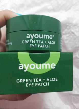 Патчи против отека век увлажняющие ayoume green tea + aloe eye patch - 60 шт1 фото