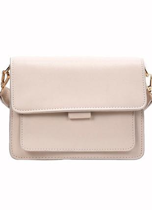 Женская классическая сумочка на ремешке кросс-боди через плечо на три отдела белая молочная10 фото