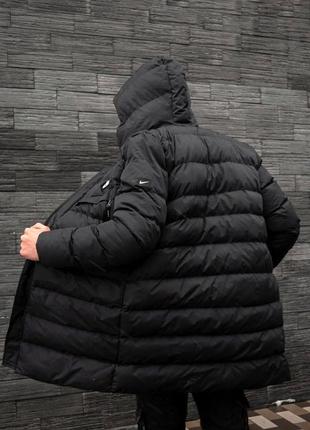 Зимняя тёплая куртка nike пуховик уделённый найк чорний подовжений пуховик nike2 фото