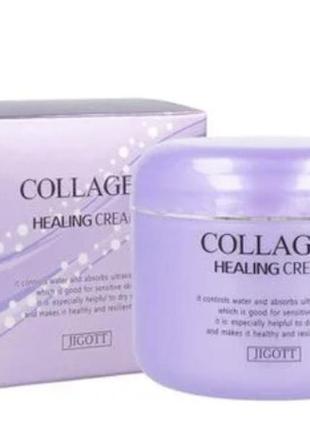 Питательный крем для лица jigott collagen healing cream с коллагеном, 100 мл