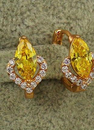 Сережки xuping jewelry маркиз із жовтим каменем 1.4 см золотисті