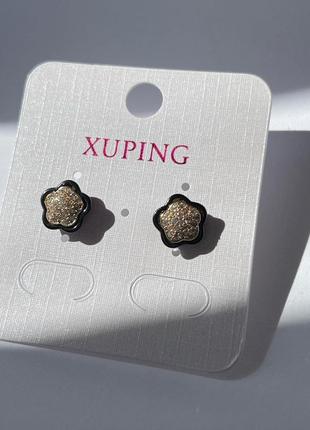 Сережки позолота xuping гвоздики квіти чорні золото 9 мм s150862 фото