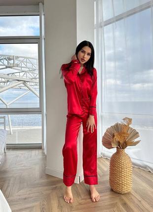 Женская красная шелковая пижама victoria's secret2 фото
