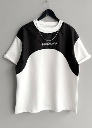 Футболка палм ангелс черная с белым / оверсайз свободные футболки для мужчин1 фото