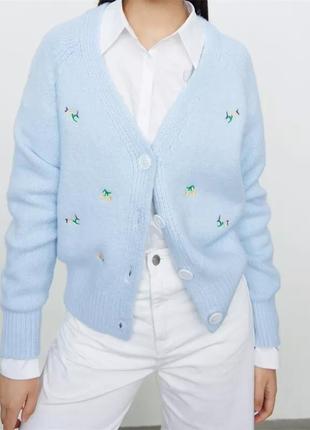 Женский кардиган zara джемпер свитер топ блуза с вышивкой
