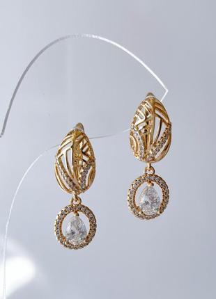 Серьги позолота xuping подвески с камнями золото 27 мм s15095