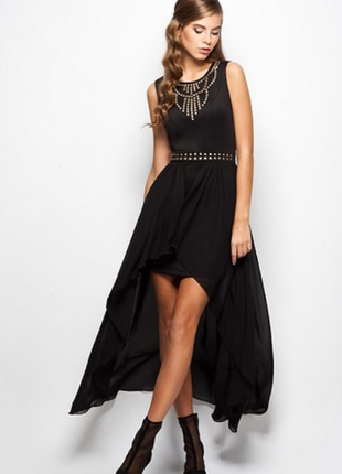 Вечернее черное платье с корсетом шлейфом нарядное  летнее красивое primark