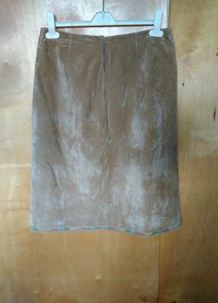 Р 12 / 46-48 стильная велюровая песочная юбка спідниця миди по колено прямая в этно стиле бохо2 фото