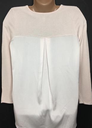 Блуза ніжного кольору з комбінованою тканиною2 фото