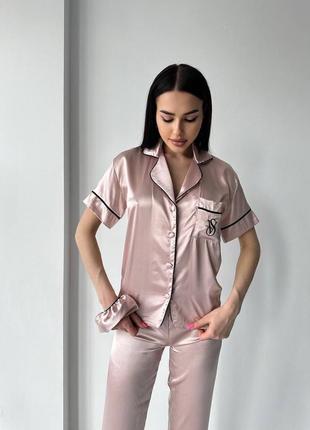Женская розовая шелковая пижама victoria's secret