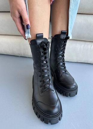 Очень стильные кожаные натуральные ботинки черные7 фото