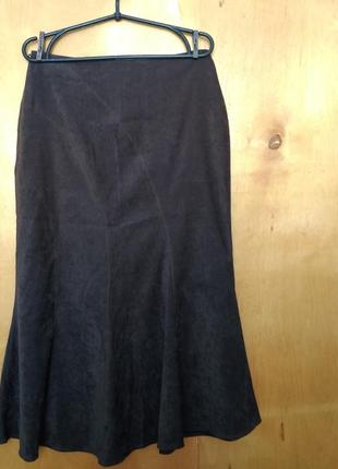 Р 12 / 46-48 стильная демисезонная коричневая хакки юбка юбочка спідниця годе длинная стрейчевая m&c2 фото
