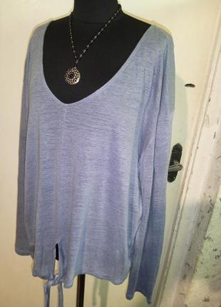 Льняная-лён,трикотажная,голубая блузка на узел,большого размера,h&m8 фото