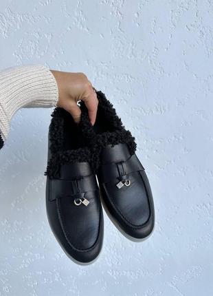 Кожаные лоферы на меху в 3-х цветах, натуральные, утепленные