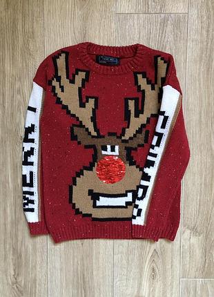 Свитер новогодний с оленем next 5 лет