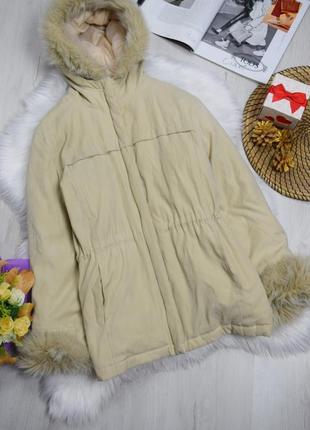 Куртка парка с искусственным мехом бежевая демизесонная деми курточка еврозима1 фото