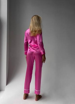 Женская ярко-розовая шелковая пижама victoria's secret2 фото