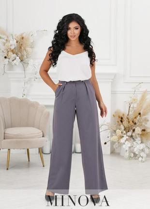 Элегантные белые женские широкие брюки-палаццо, больших размеров от 42 до 56