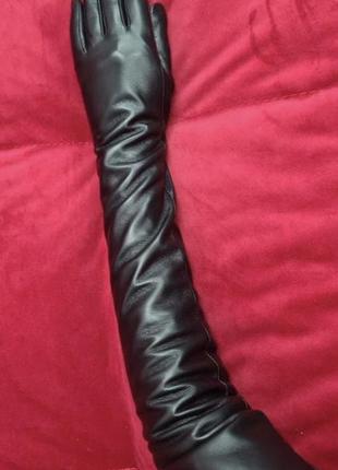 Удлиненные кожаные перчатки с покрытием «touch screen» женские кожаные перчатки цвет - черный все размеры вечерние перчатки длинные кожаные перчатки