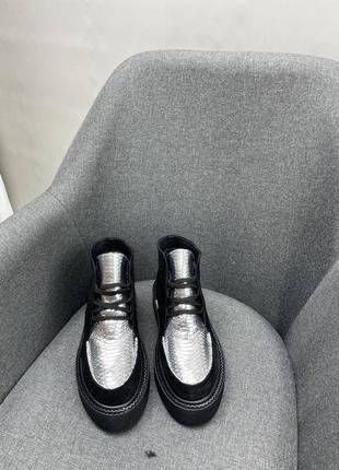 Черные + серебристые ботинки лоферы замша и кожа цвет на выбор6 фото