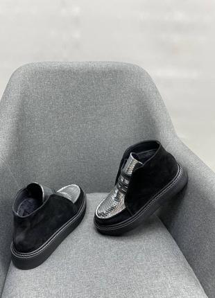 Черные + серебристые ботинки лоферы замша и кожа цвет на выбор5 фото