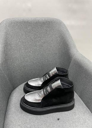 Черные + серебристые ботинки лоферы замша и кожа цвет на выбор3 фото