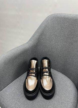 Черные + золотистые ботинки замша и кожа цвет на выбор4 фото
