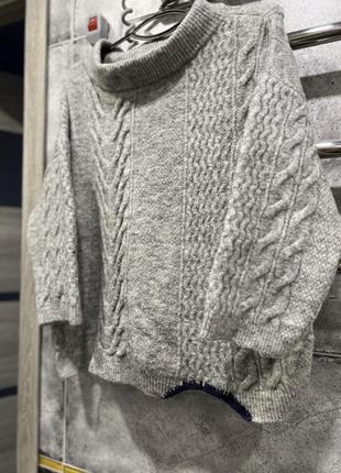 🤍вязаный теплый свитер xs/s укороченный женский серый шерстяной свитер гольф вязаный