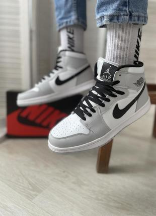 Кроссовки серые nike air jordan 1 (кожа)3 фото